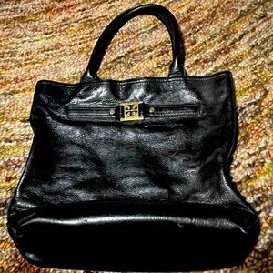 Tory Burch Leather Black Logo Tote